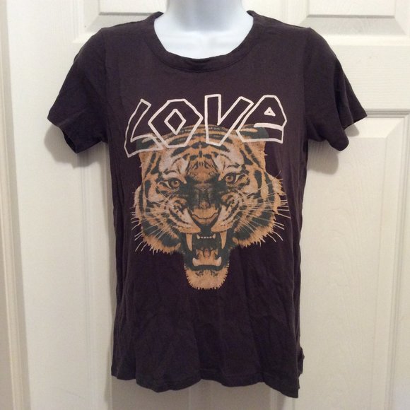Chaser Tops - Chaser T-Shirt Fitted XS Brown Love Tiger Short Sleeve